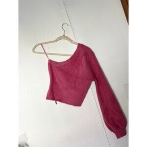 Pink Open Shoulder Open Back Sweater